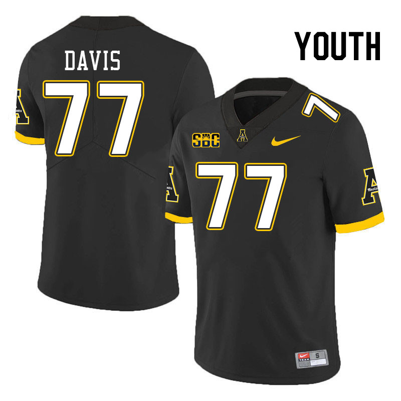 Youth #77 Daniel Davis Appalachian State Mountaineers College Football Jerseys Stitched Sale-Black - Click Image to Close